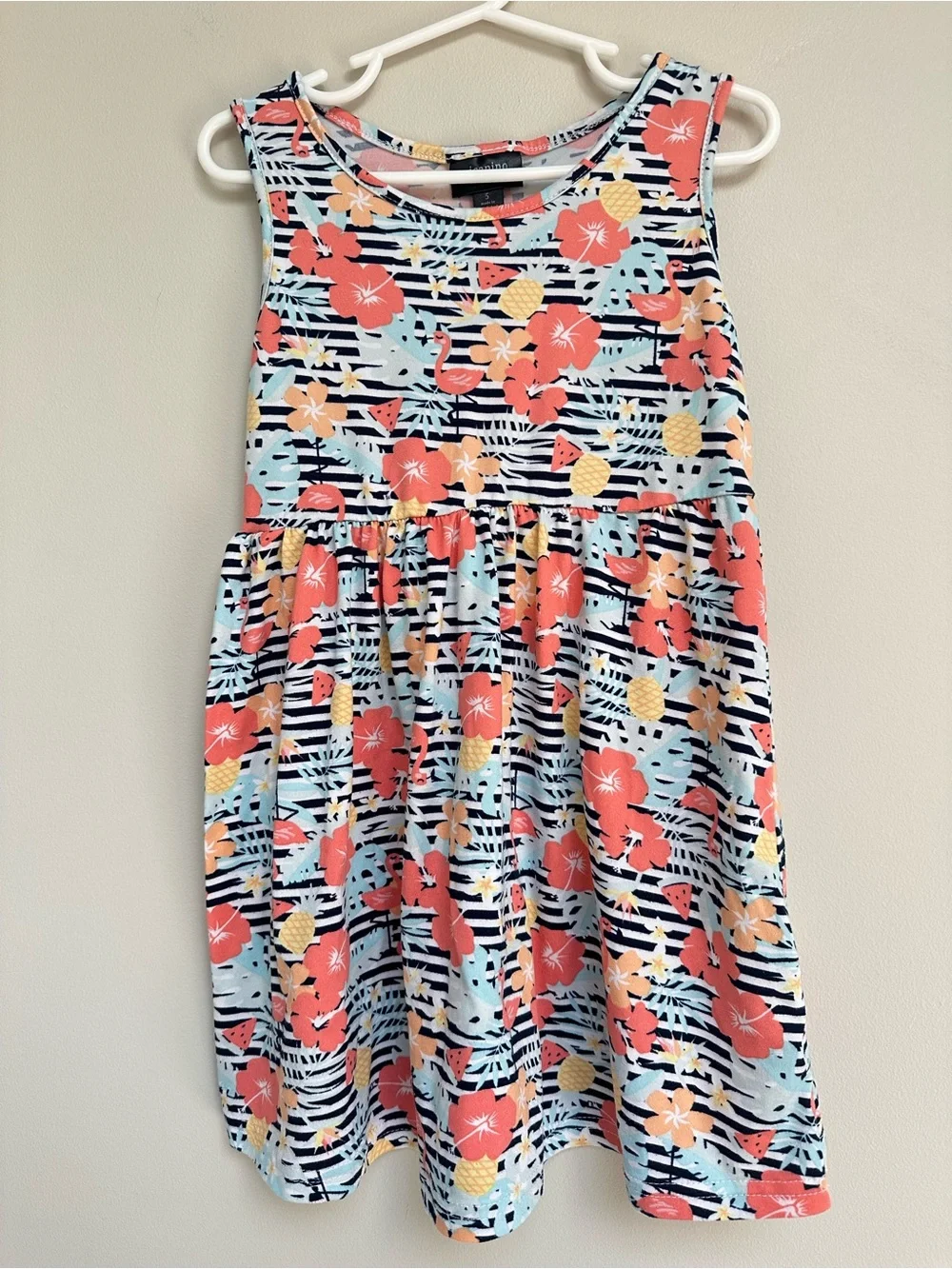 Picapino Girls Tropical Sleeveless Dress Size 5 Hibiscus Pineapple Print